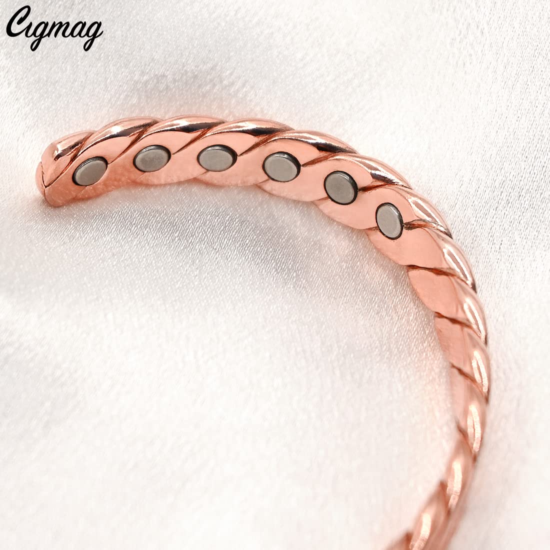 Cigmag 12X Lymphatic Drainage Copper Magnetic Bracelet for Women 99% Solid Pure Copper Ultra Strength Magnet Adjustable Brazaletes Cuff Bangle with Gift Box (Rose Gold)