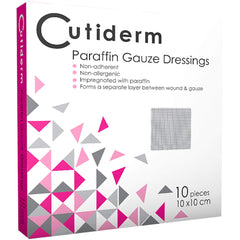 Pack of 10 Cutiderm Sterile Paraffin Gauze Dressing 10cm x 10cm - Suitable for Superficial and Partial Thickness Burns, Skin Loss Wounds, abrasions and Traumatic Injuries