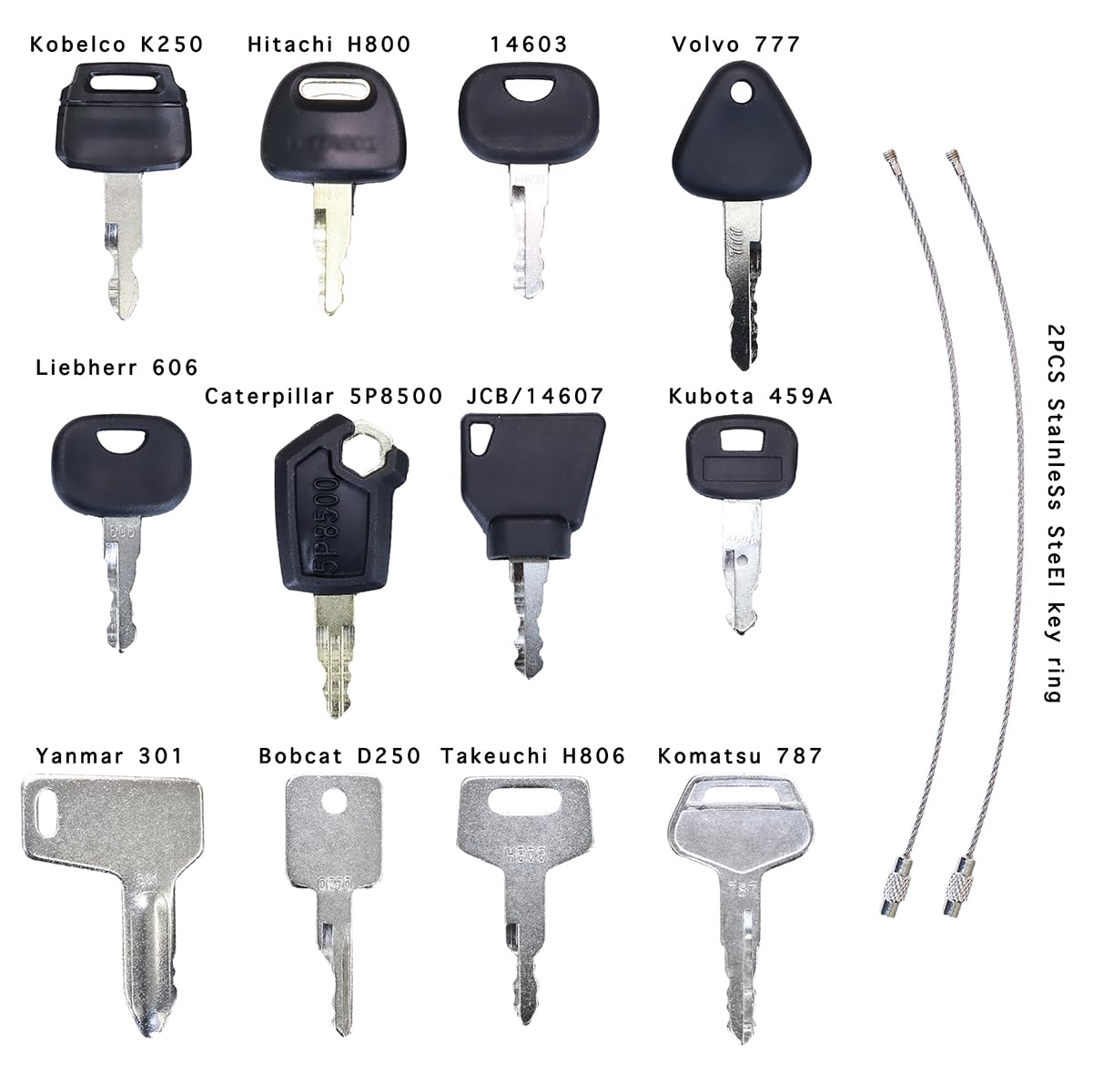 12Pcs Ignition Starter Key Set,Replacement Digger Keys Starter Switches,Suitable for Agricultural Excavator Machinery,Factories,Dumper Trucks, Dozer, Roller