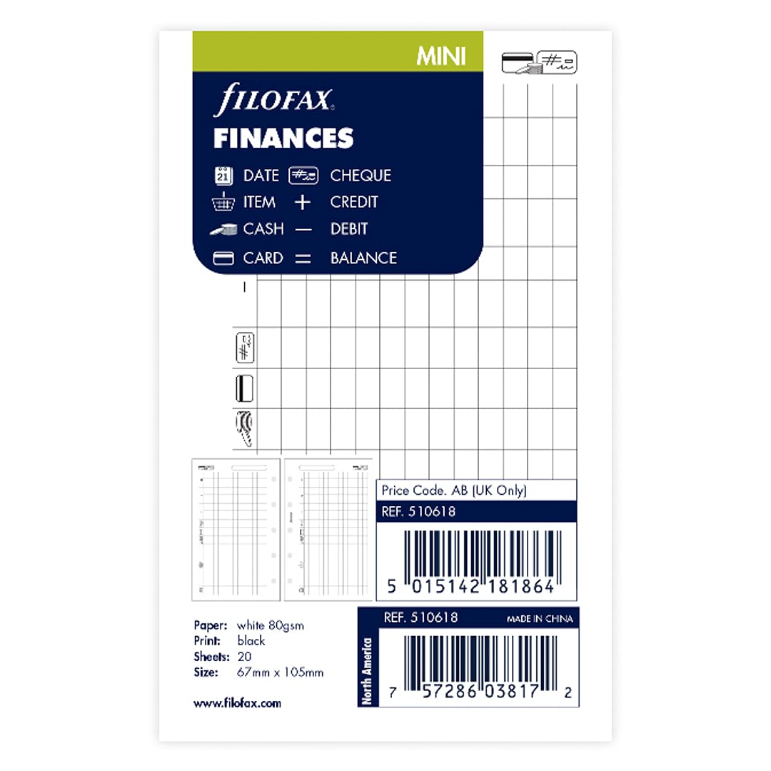 Filofax Mini Finances,67mm x 105mm