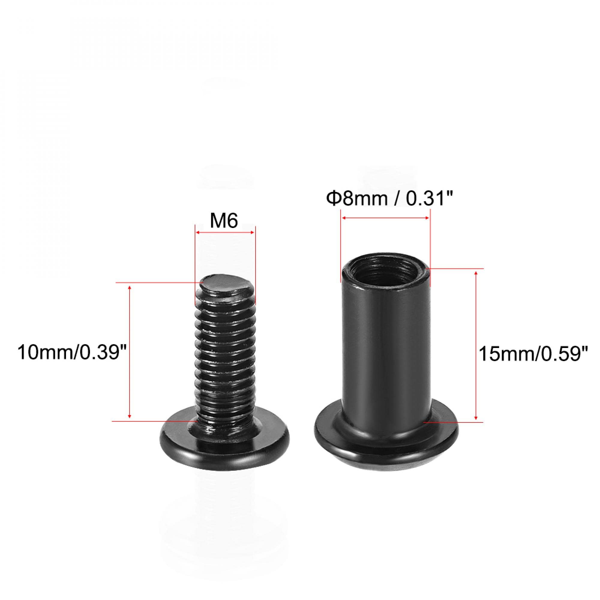 sourcing map Screw Post Fit for 5/16 inches(8mm) Hole Dia, Male M6x10mm Belt Buckle Binding Bolts Leather Fastener Carbon Steel Black 10 Sets