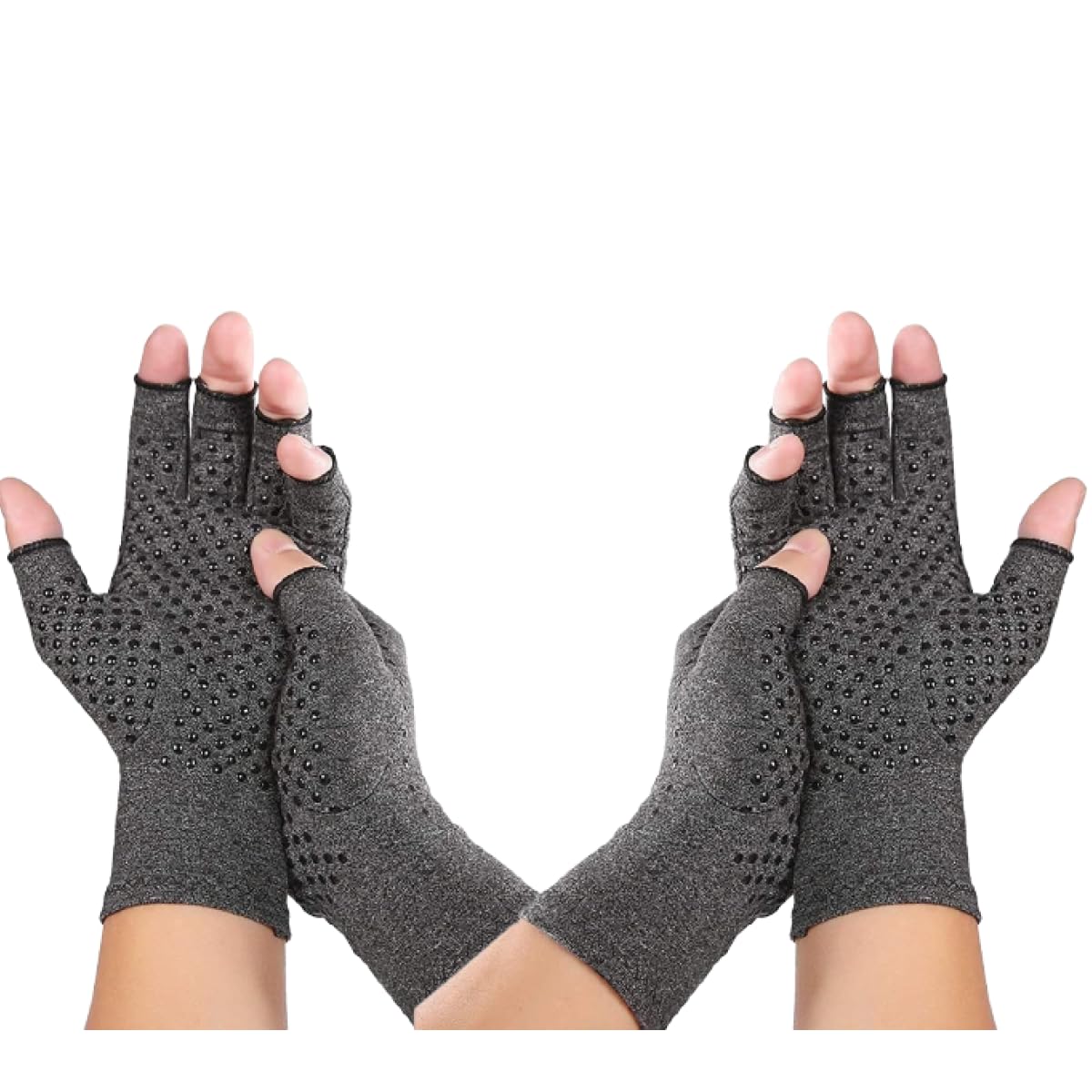 Jesata 2 Pairs Fingerless Compression Arthritis Gloves for Men & Women   Pressure Gloves with Silicone Dots for Support & Warmth   Relief Pain, Rheumatoid, Arthritis, Swelling & Tendonitis Pain (S)