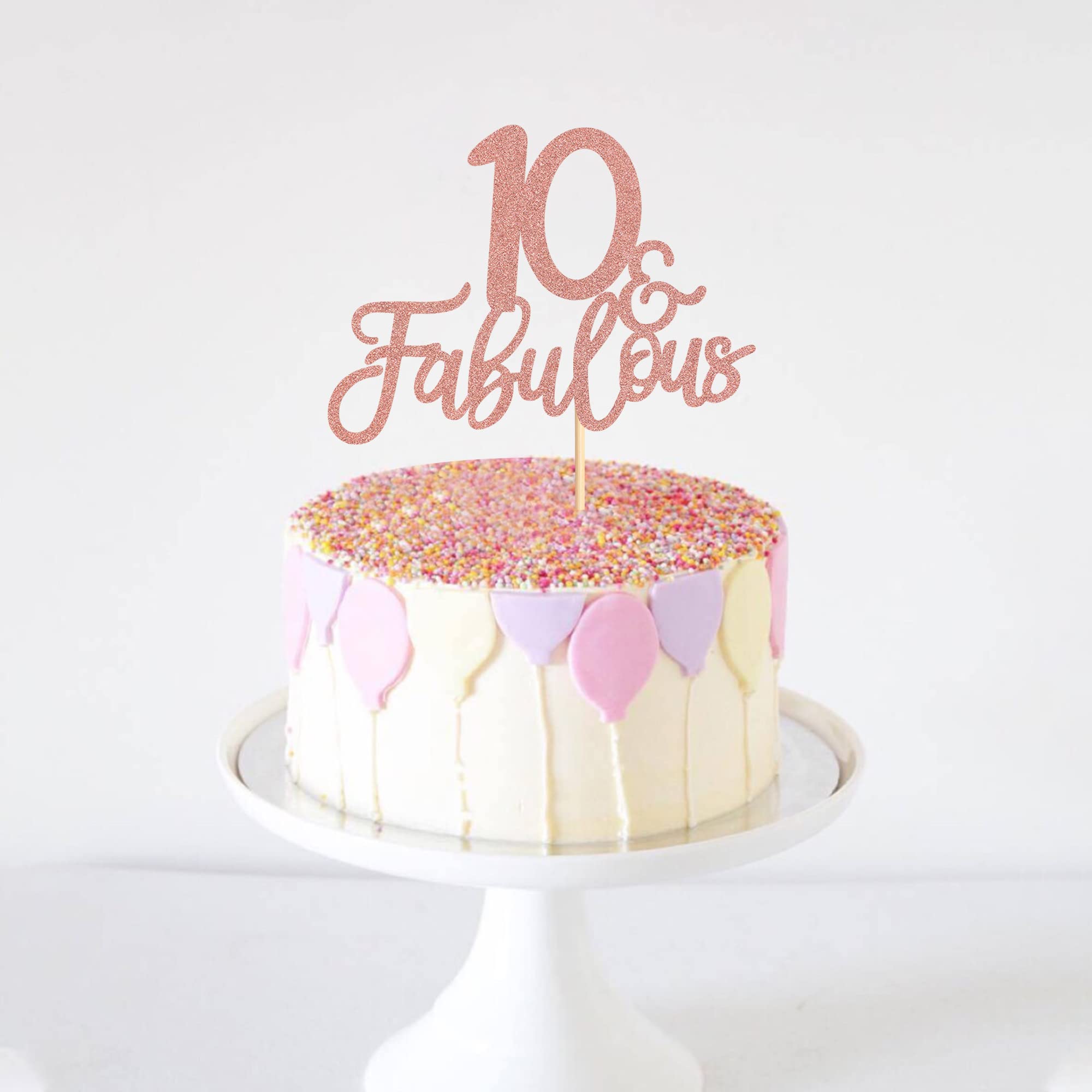 Blumomon 3Pcs 10 & Fabulous Cake Toppers Rose Gold Glitter Cheers to 10th Birthday Cake Toppers Ten and Fabulous Cake Pick Decorations for 10th Wedding Anniversary Birthday Party Supplies