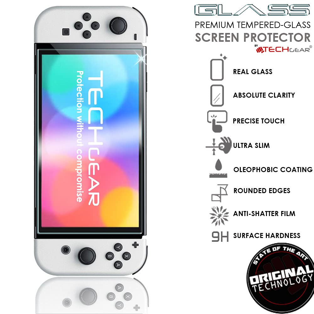 TECHGEAR Switch OLED 7 inches GLASS Edition, Genuine Tempered Glass Screen Protector [2.5D Edge] [9H Hardness] [Crystal Clarity] [Scratch-Resistant] [No-Bubble] Compatible for Nintendo Switch OLED 2021