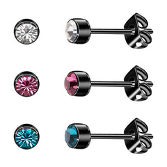 Artskin 3 Pairs/Set Women's Stud Earrings Titanium Girls' Earrings Hypoallergenic Crystal Men's Earrings 4mm Nickel Free Black Plated Earrings Studs Sensitive Ears Birthday Mothers' Day Gift