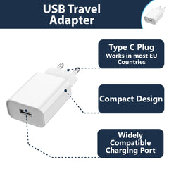 Pipestation® EU 2 Pin to USB Plug Travel Adapter Charger   Euro Wall Adaptor with USB Port   European Universal Power Charging Converter compatible with iPhone Samsung Phones Tablet Shaver Toothbrush