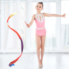 Abeillo 2pcs Rhythmic Dance Ribbons, 2M Gymnastics Ribbon Dancer Wand Dancing Ribbon Streamers for Kids, Fits Artistic Dancing Gymnastics, Circus Carnival Shows, Baton Stick Twirling