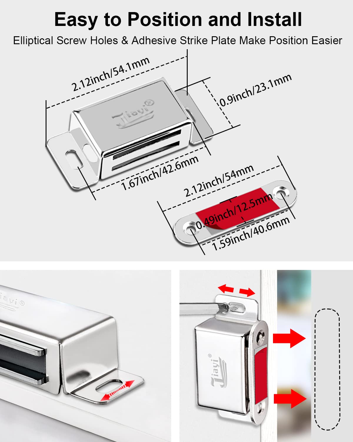 Cabinet Door Magnetic Catch Jiayi 4 Pack Magnetic Cupboard Door Catches 14KG Pulls Door Magnet Stainless Steel Wardrobe Magnet Heavy Duty Magnetic Latch for Kitchen Furniture Magnets Door Closing