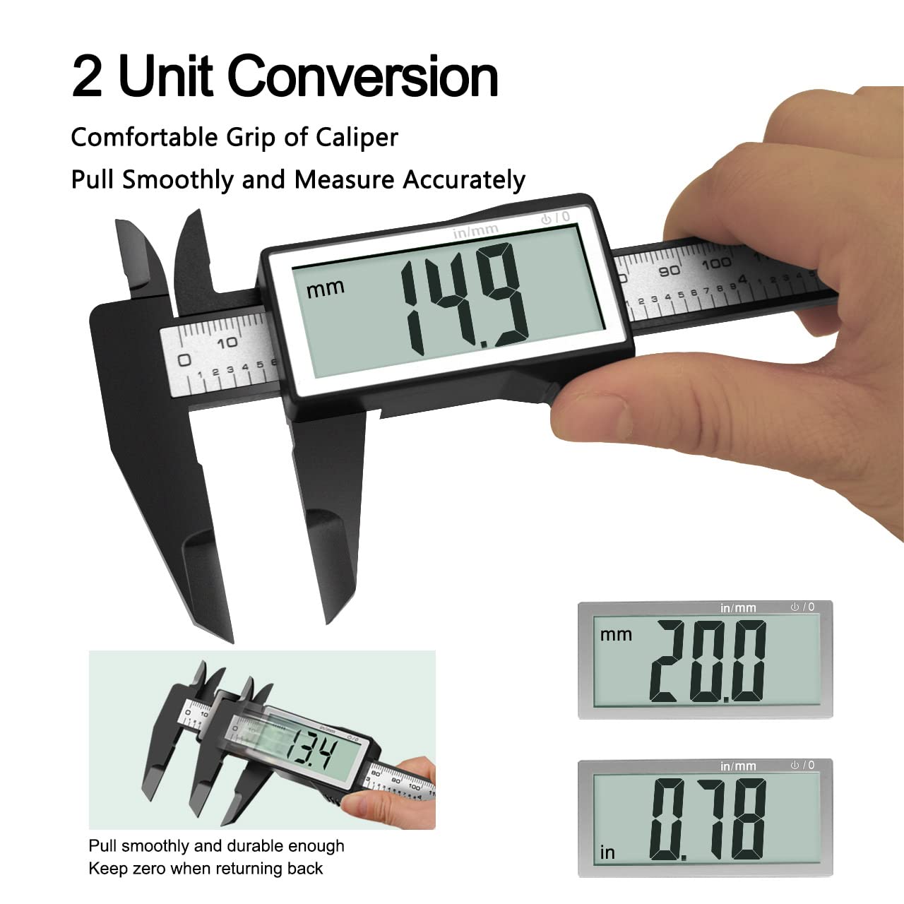 Kynup Large LCD Screen Digital Caliper, 150mm Caliper Measuring Tool, Inch/Millimeter Conversion, Lightweight Digital Vernier Caliper, Measuring Tools Calipers Gauge, Carbon Fiber, 150mm/6''