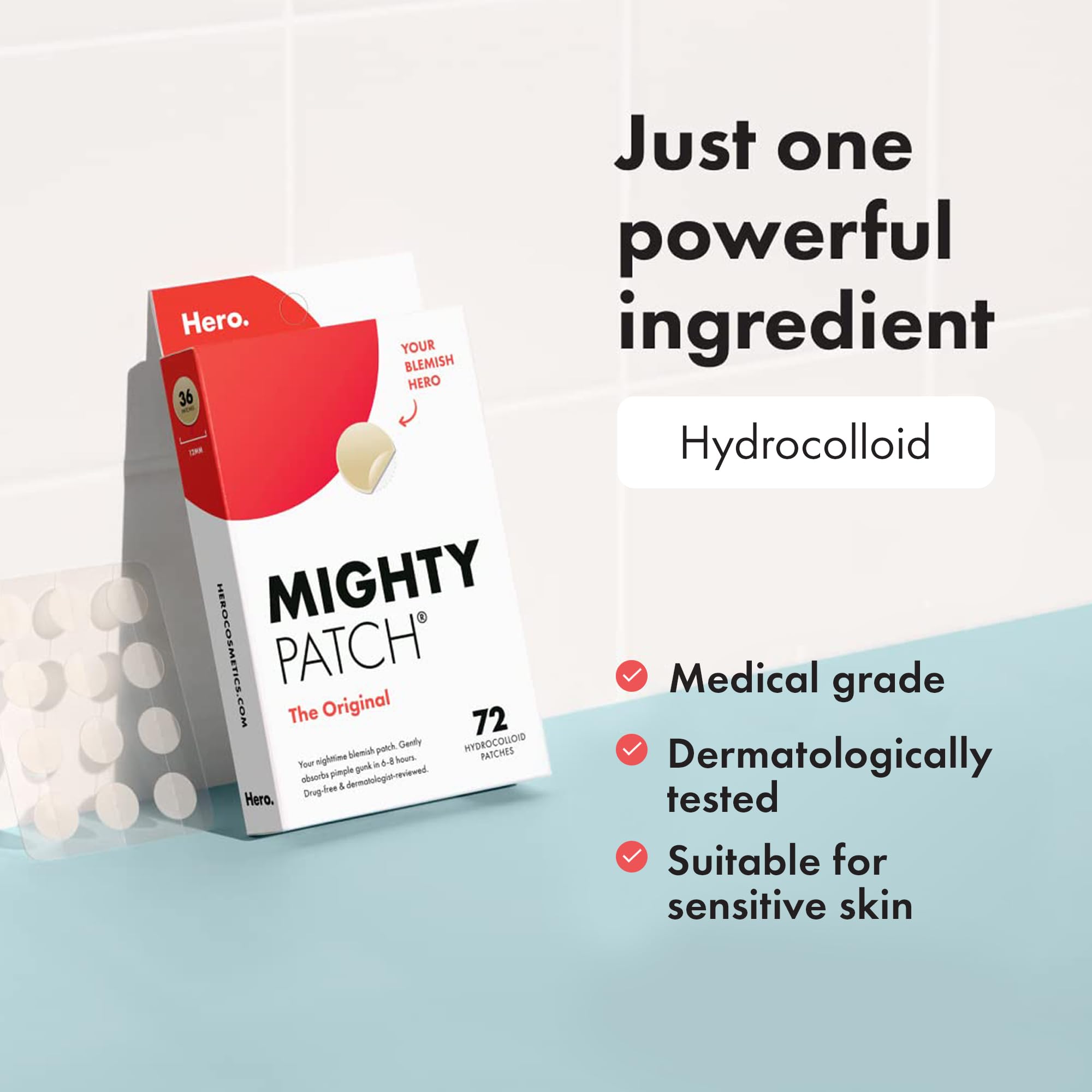 Mighty Patch Original Spot Patches by Hero Cosmetics, Day & Night Time Acne Treatment, Clear Spot Remover Hydrocolloid Patches, Anti Acne Dots, Spot Treatment Pimple Stickers - 72 Pimple Patches