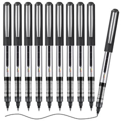 OFFCUP Liquid Ink Rollerball Pen, 10pcs Gel Pens, 0.5mm Quick-Drying Ballpoint Pens Rollerball Pens Writing Pens for Bullet Journal, Notebook. School & Office Accessories for Students Adults (Black)