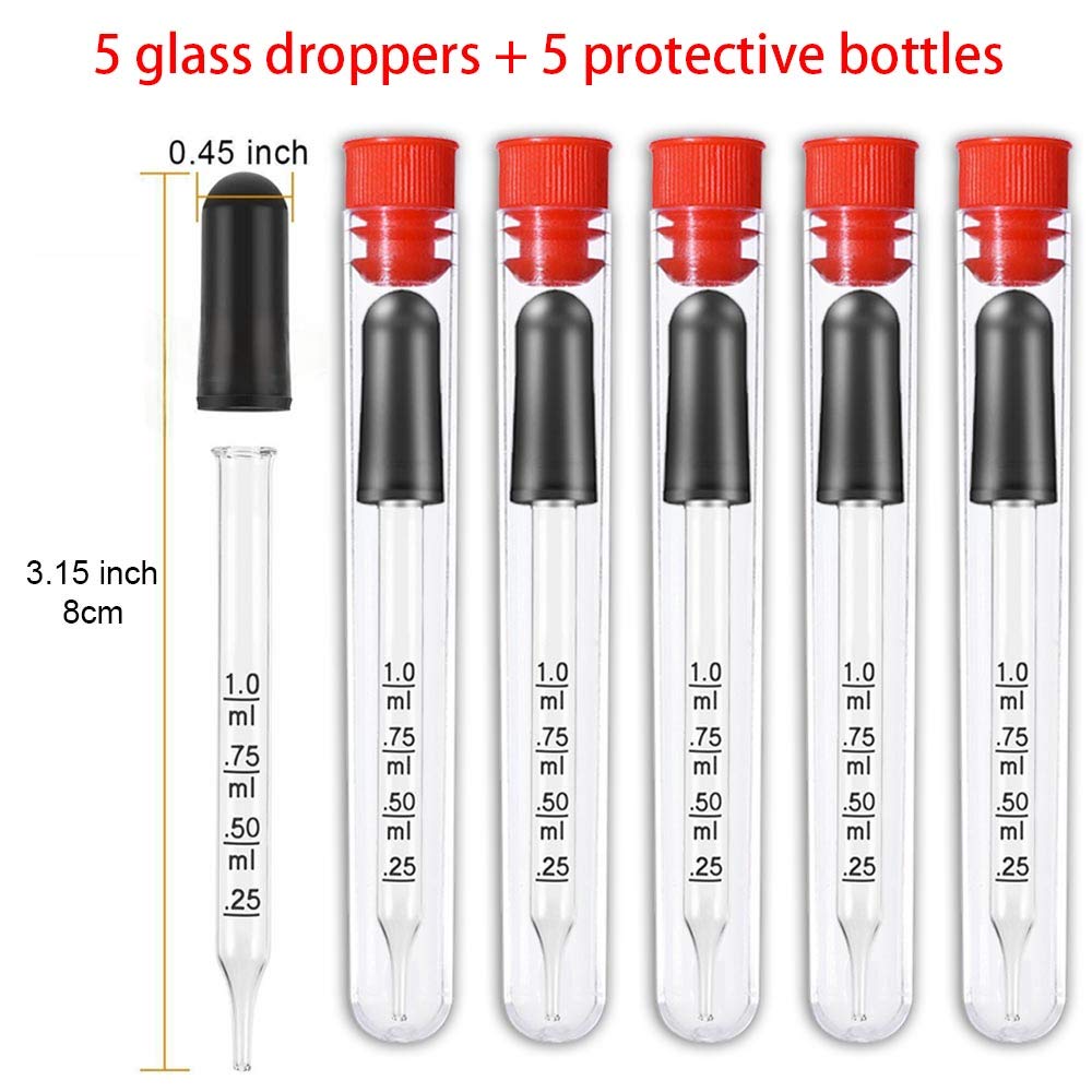 Glass Pipette Dropper 1ml Calibrated with Black Rubber Head Essential Oil Medicine Laboratory (5Pcs)