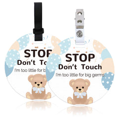 ORIGACH 2 Pack No Touching Baby Stroller Tag Set, Bear Pattern Stop Touching Baby Car Seat Carrycot Sign with Hanging Straps and Clip, No Touch Baby Safety Sign for Newborn Baby Girl Boy