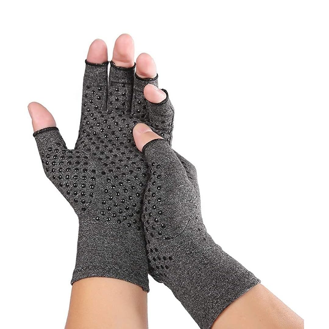 Jesata 2 Pairs Fingerless Compression Arthritis Gloves for Men & Women   Pressure Gloves with Silicone Dots for Support & Warmth   Relief Pain, Rheumatoid, Arthritis, Swelling & Tendonitis Pain (S)