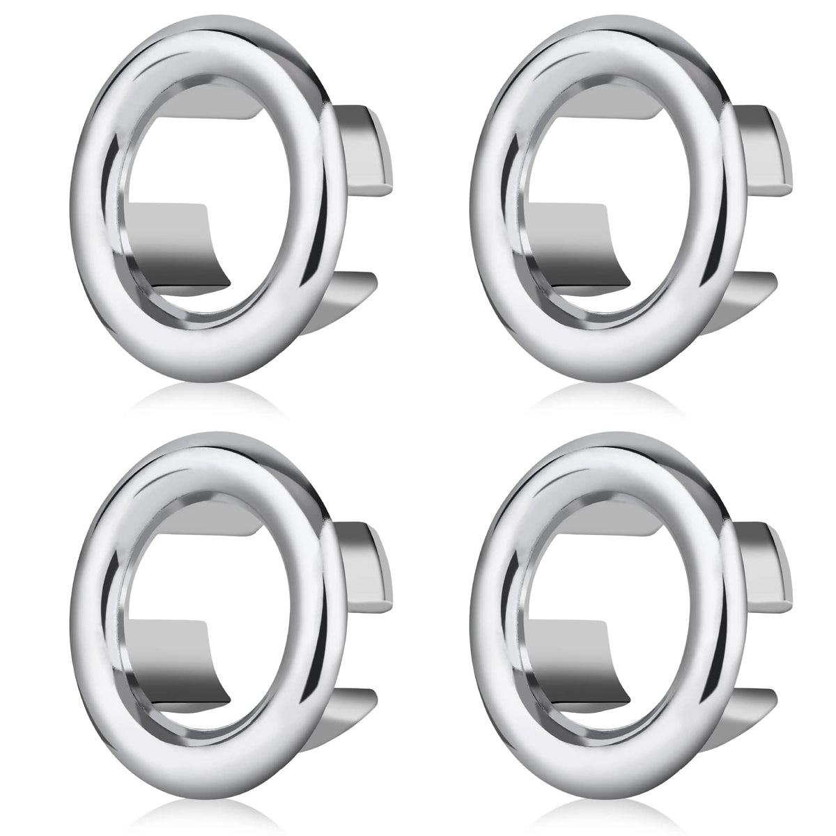 4 Pieces Sink Overflow Ring, PROUSKY Kitchen Bathroom Sink Hole Round Overflow Cover Basin Trim Overflow Drain Cap Cover Insert in Hole Spares, 30mm Silver