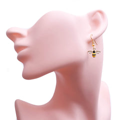 Little Bumble Bee Enamel Charm Earrings - Cute Yellow and Black Enamel Charms on Nickel Free Gold Hooks : 30mm