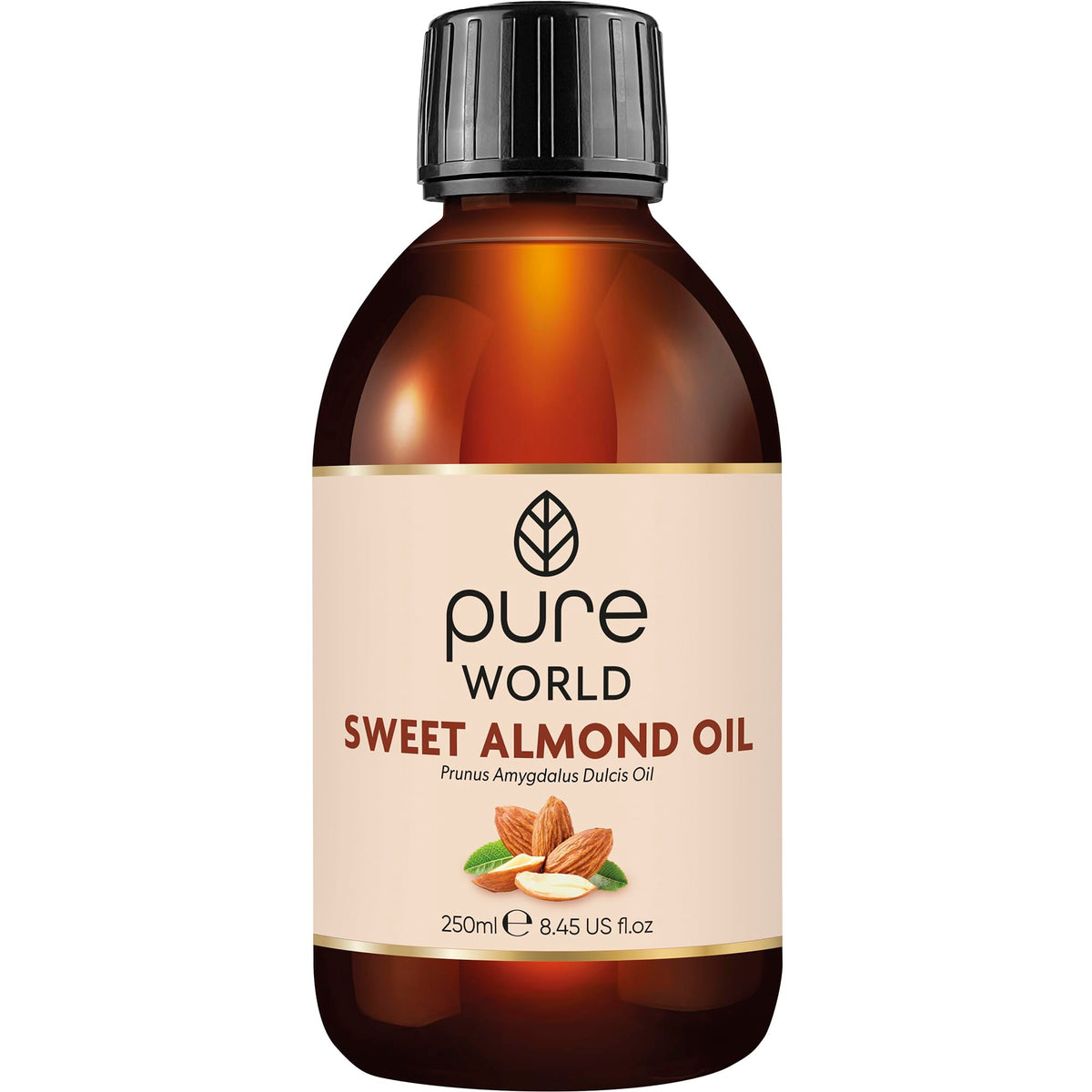 Pure World Natural Almond Oil 250ML REAL 100% Pure and Undiluted. Premium Quality Almond oil – Message, Skin, Nails, Body and Face, Vegan.