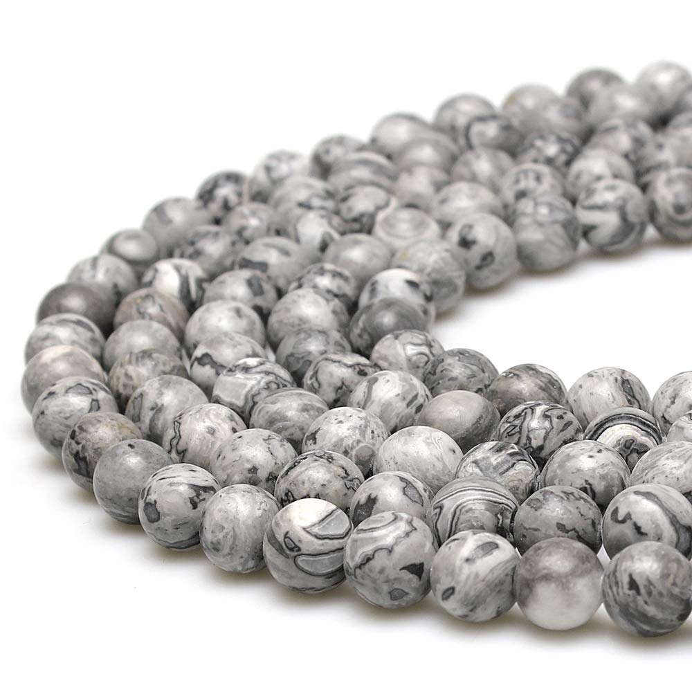 JarTc AAA Natural Gray Map Stone Beads Spacer Beads for DIY Jewellery Making Bracelet Necklace 15 inches (10mm)