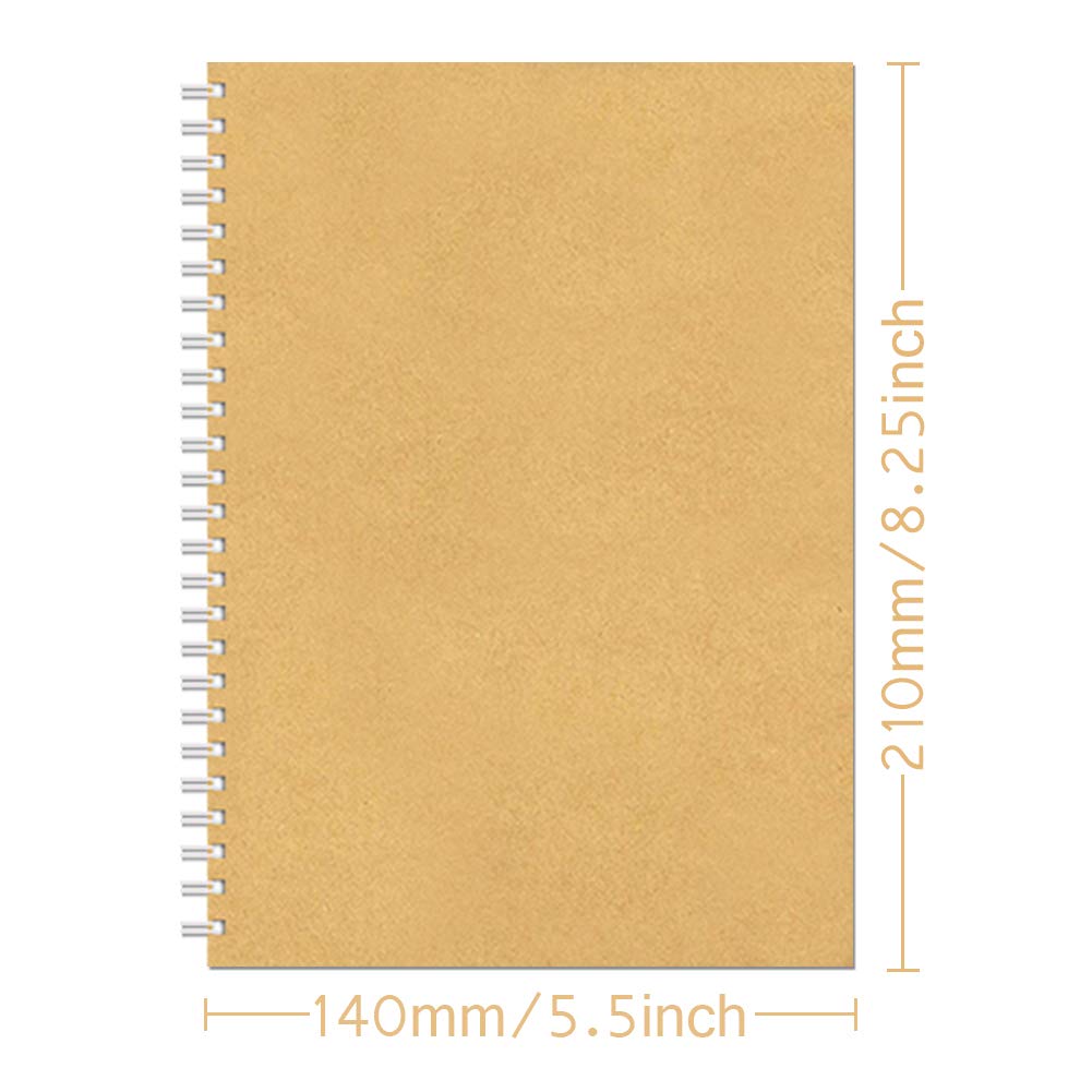 Spiral Notebook A5 Lined, 3 Pack Soft Cover Journal Kraft Cover Brown,100 Pages/ 50 Sheets Memo Notepads Planner Perfect for Travel School