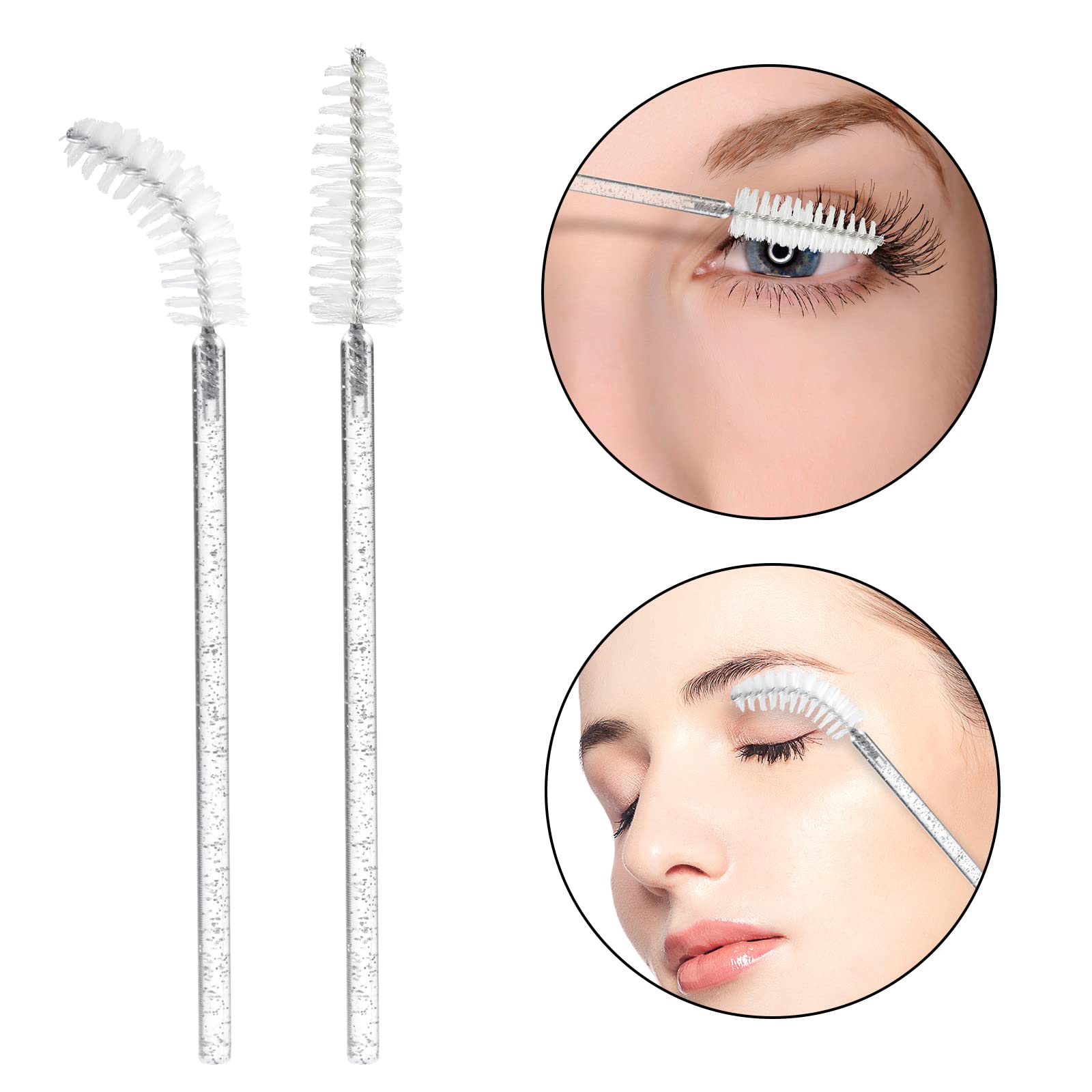 G2PLUS 300 PCS White Eyelash Brushes Spoolies - Eyebrow Spoolie Brushes -Disposable Mascara Wands - Eyelash Extension Brushes for Extensions