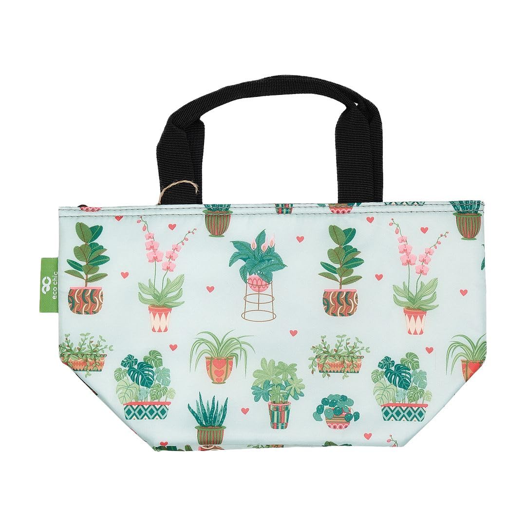 ECO CHIC Lightweight Foldable Insulated Lunch Bag Water Resistant Cooler Bag (House Plant Mint)