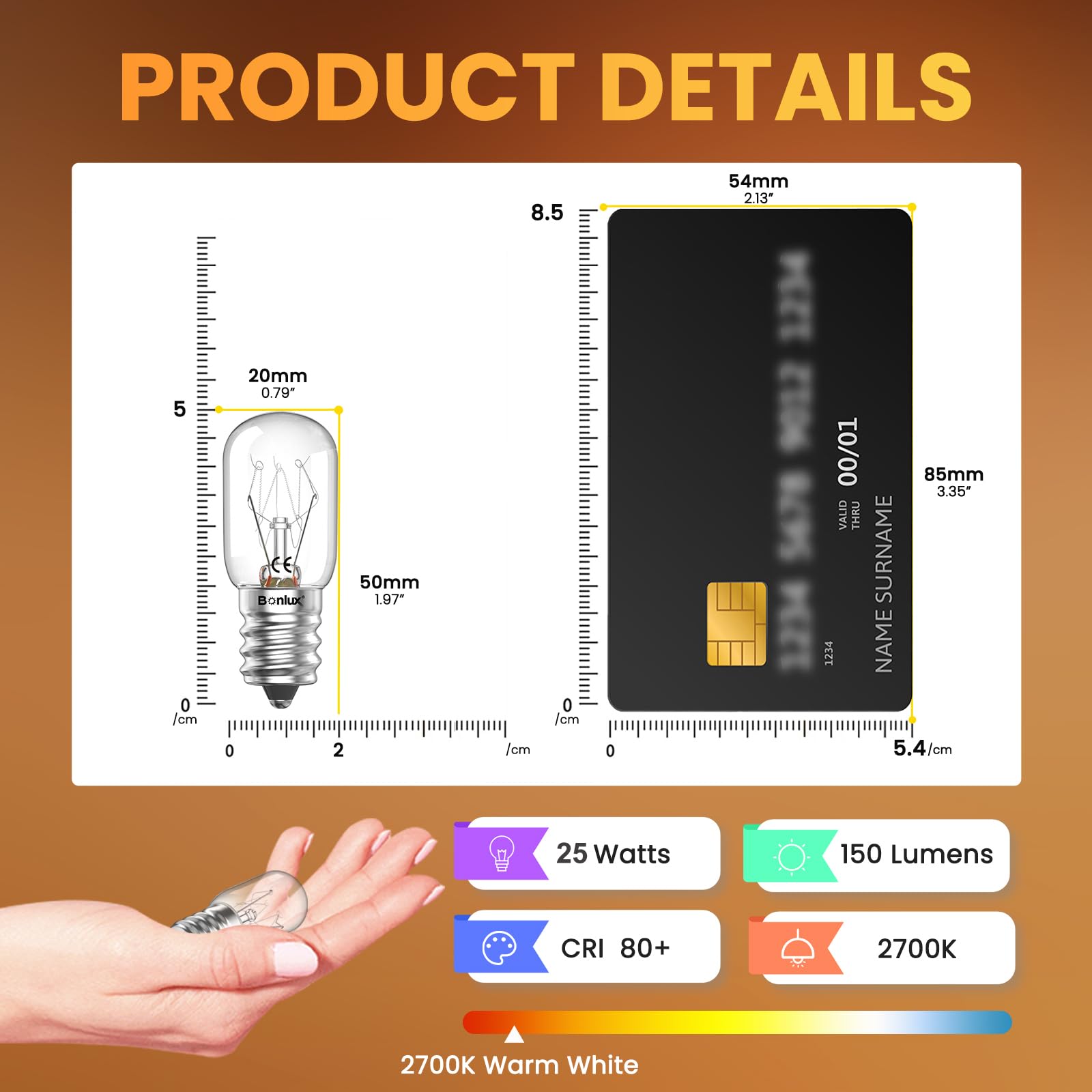 Bonlux 25W Pygmy Bulb Small Edison Screw in SES E14 Oven Lamp 300°C, Salt Lamp Bulb Dimmable, Scentsy LED Replacement Light Bulb for Wax Melt Burners Electric, Fridge Bulb, Microwave Bulb, 220V-240V