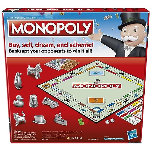 Monopoly Board Game, Family Time Games for Adults and Children, 2 to 6 Players, Strategy Fun for Kids, for Ages 8 and Up