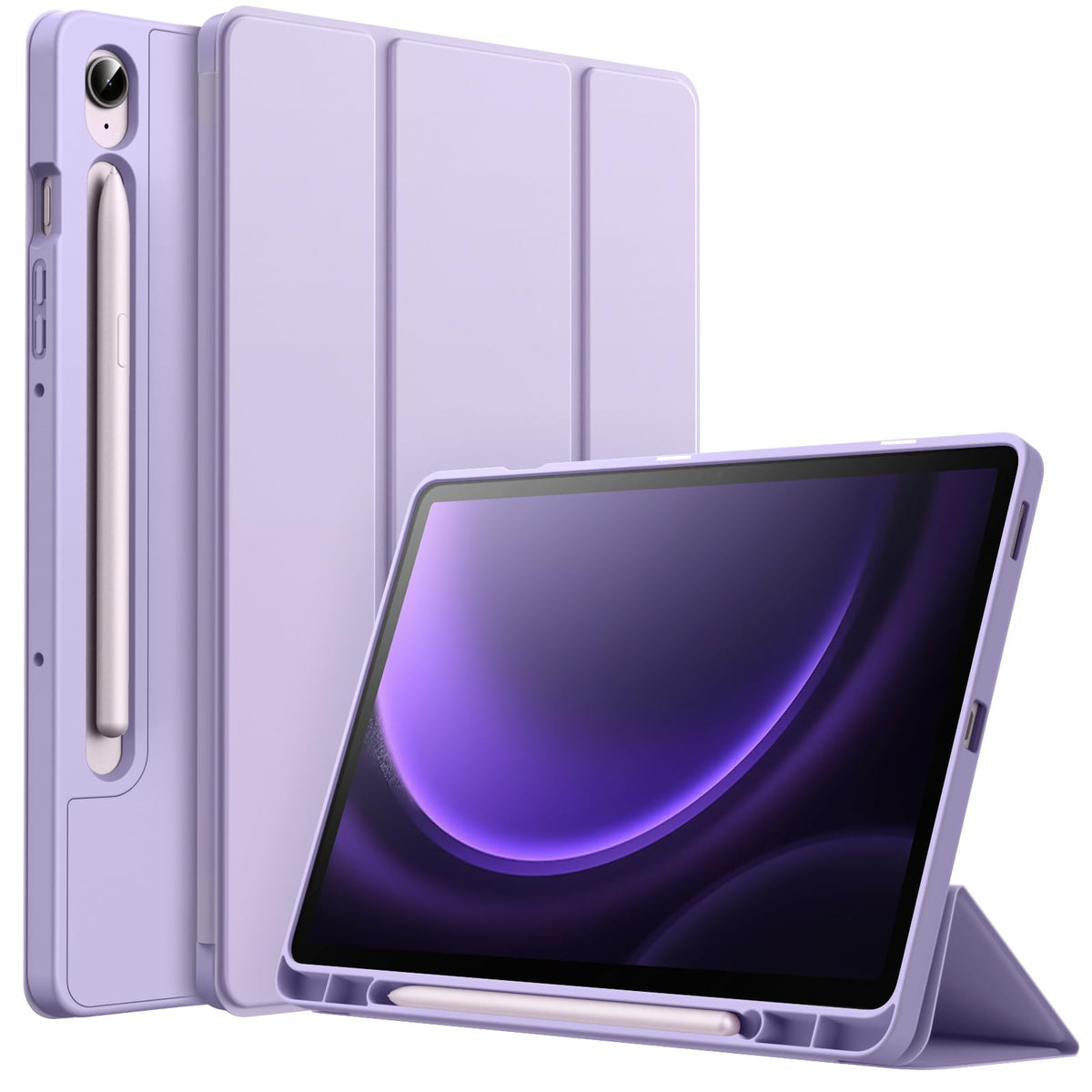 JETech Case for Samsung Galaxy Tab S9 FE 10.9-Inch with S Pen Holder, Soft TPU Tri-Fold Stand Protective Tablet Cover, Support S Pen Charging, Auto Wake/Sleep (Light Purple)