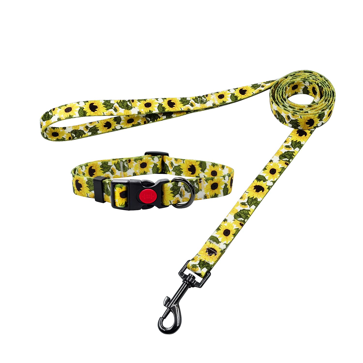 Olahibi Dog Collar Leash Set, Sunflower Pattern, Polyester Material, 150CM Leash, for Small Dog.(S, Sunflower Set)