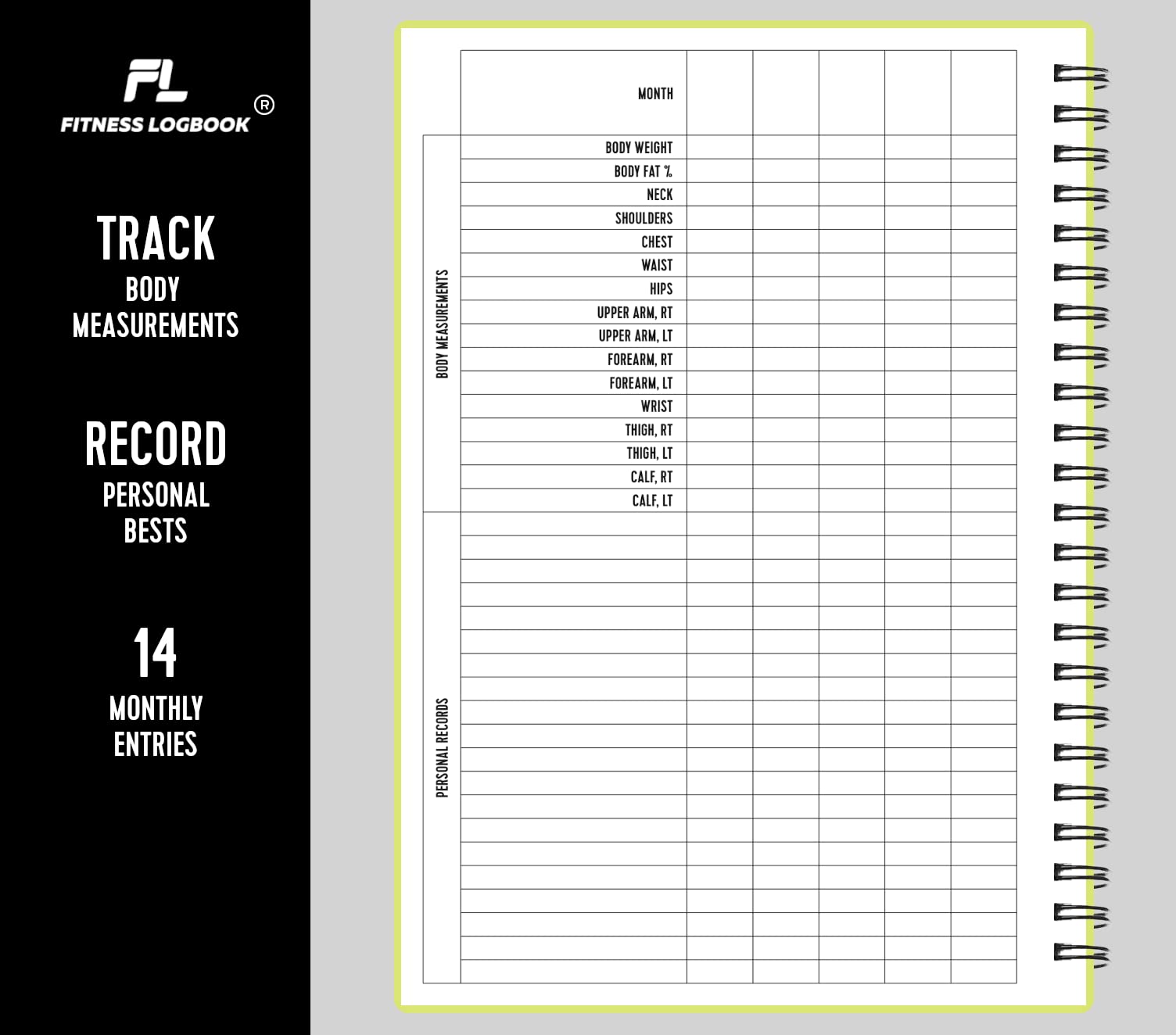 Fitness Logbook - Track 150 Workouts - Thick Paper, Durable Cover - A5 - Undated Workout Journal, Planner Log Book - Track Weight Loss, Muscle Gain, Gym Exercise, Bodybuilding Progress (Lime)