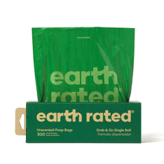 Earth Rated Dog Poo Bags, New Look, Thick Grab and Go Single Roll, Ideal for Backyard Pickups, Unscented, 300 Bags