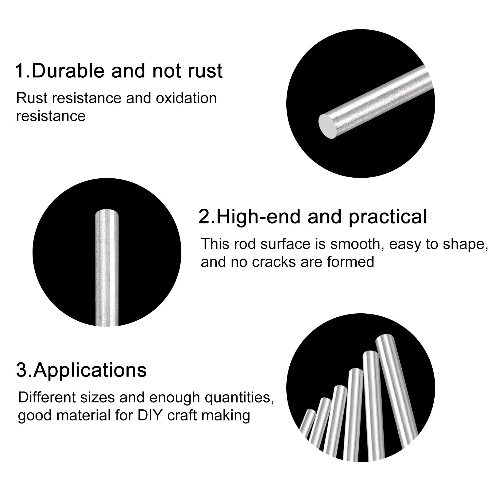 sourcing map 304 Stainless Steel Round Rods, 6mm x 350mm Solid Shaft Rods for DIY Craft Model Car Helicopter Airplane, Pack of 5