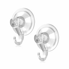 Suction Hooks Heavy Duty Vacuum Sucker Pads Cup Hook Hangers For Window Wall Bathroom Towel Shower Coat Kitchen Key Robe Strong Clear Plastic Removable Reusable Holder Holds Max 3kg (Pack of 2)