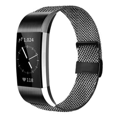 AK For Fitbit Charge 2 Strap (2 Sizes), Metal Mesh Magnetic Clasp Stainless Steel Replacement Strap for Fitbit Charge 2 (Black, L)