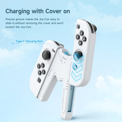 JINGDU Joy Con Charging Grip Handle for Nintendo Switch/OLED, Joystick Charging Comfort V-Shaped Game Grip Controller with Battery Indicators, High Speed Charge While Play, White