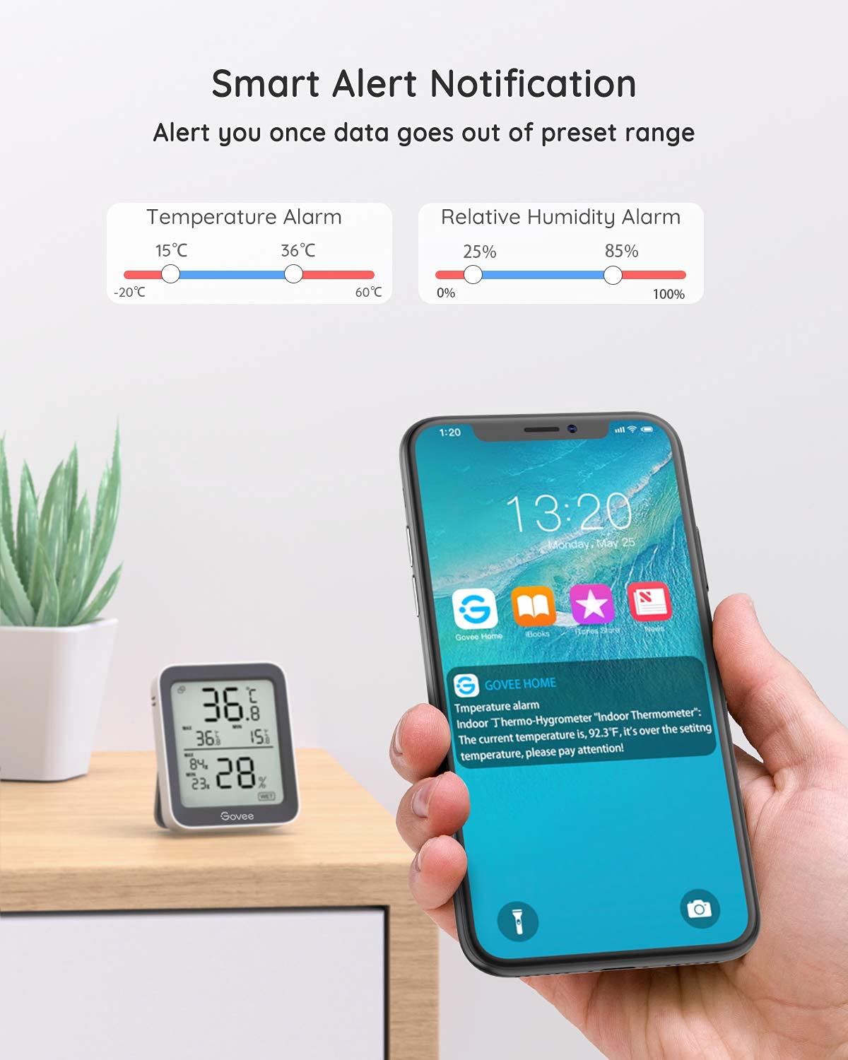 Govee Room Thermometer Hygrometer, Bluetooth Digital Indoor Humidity Meter with Smart Alert and Data Storage, Temperature Monitor for Baby Greenhouse