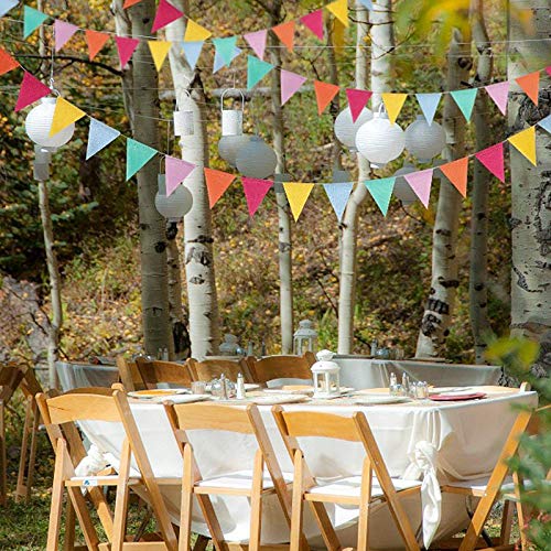 G2PLUS 24PCS Waterproof Burlap Bunting, 6M Pastel Outdoor Bunting Banner, Indoor & Outdoor Decor Garlands, Rainbow Colorful Bunting Flags for Garden Wedding Party Home Festival Decoration