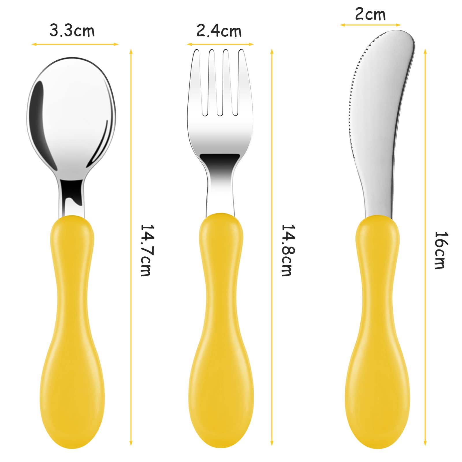 Vicloon Baby Fork and Spoon, 6 PCS Toddler Utensils Spoons Forks Tableware Set, Toddler Utensils Stainless Steel Baby Forks and Spoons, Baby Feeding Cutlery Utensil Weaning Spoon for Kids（Yellow/Pink）