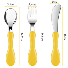 Vicloon Baby Fork and Spoon, 6 PCS Toddler Utensils Spoons Forks Tableware Set, Toddler Utensils Stainless Steel Baby Forks and Spoons, Baby Feeding Cutlery Utensil Weaning Spoon for Kids（Yellow/Pink）