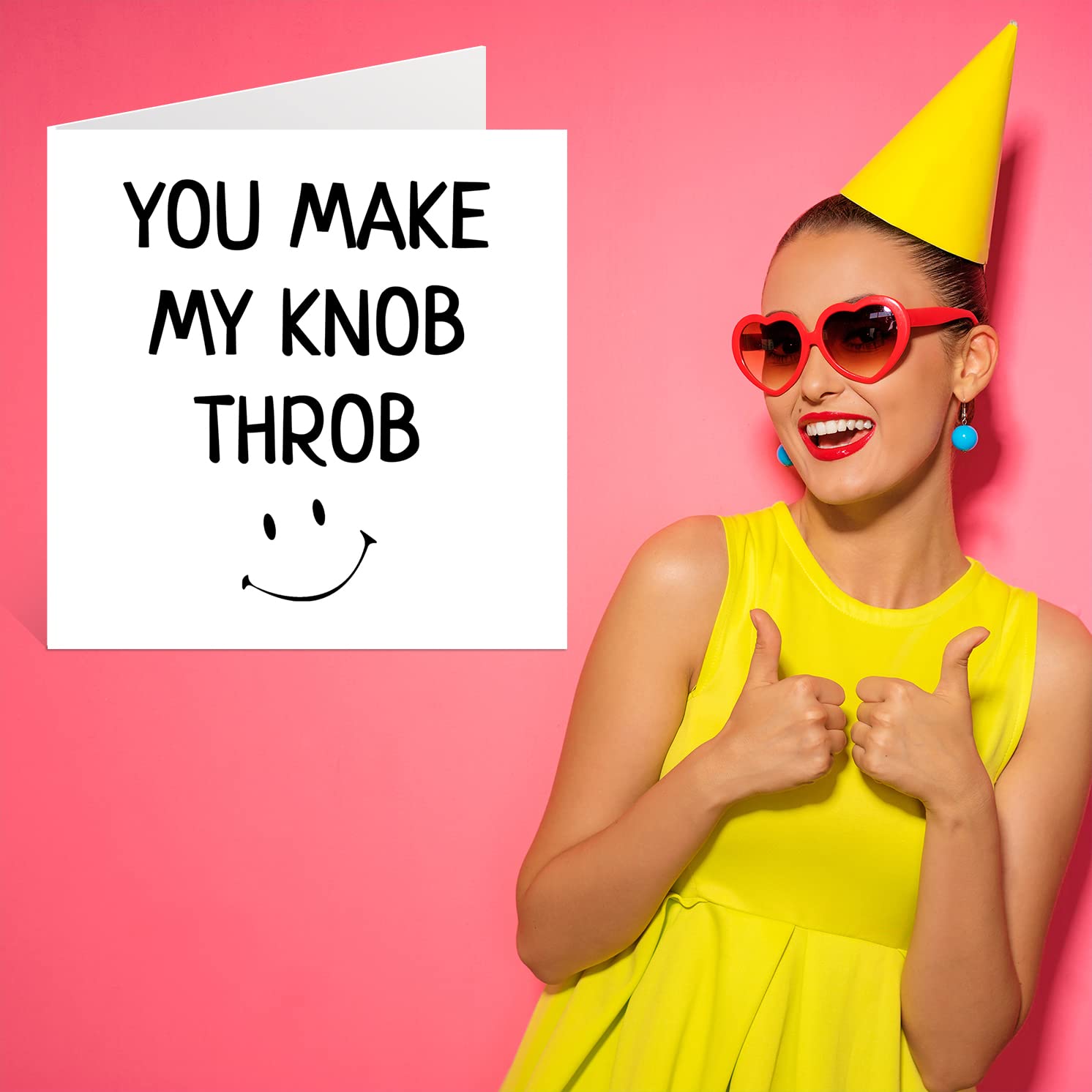 Funny Anniversary Card for Her - You Make My Knob Throb - Rude Birthday Card for Girlfriend Partner Fiancee, 145mm x 145mm Greeting Cards, Valentines Anniversary Card Wife from Husband Boyfriend