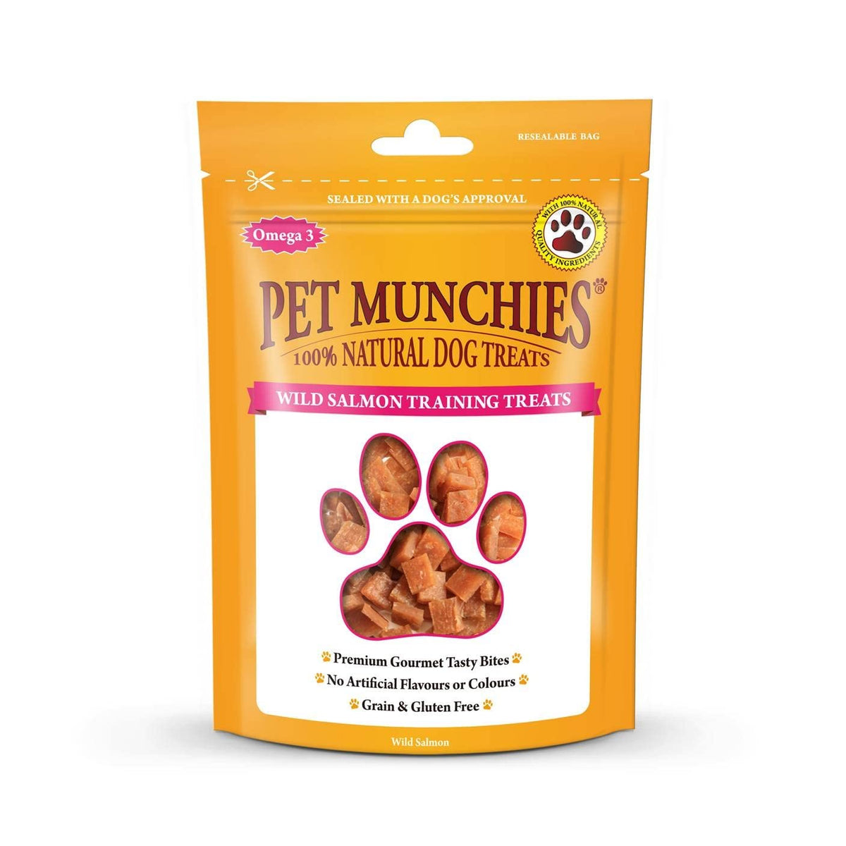 Pet Munchies Wild Salmon Dog Training Treats, Grain Free Tasty Bites with Natural Real Meat 50g