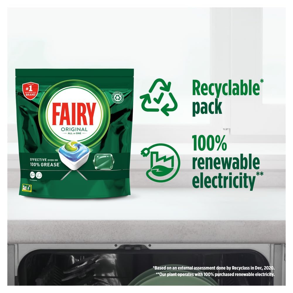 Fairy All-In-1 Dishwasher Tablets Bulk, 110 Tablets, Original, Effective Even On Dried-On Grease