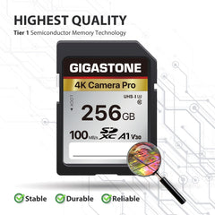 Gigastone 256GB SDXC 4K Camera Pro Series Memory Card - Up to 100MB/s Transfer Speed - Compatible with Canon Nikon Sony Camcorder, A1 V30 UHS-I Class 10 Camera for 4K UHD Video