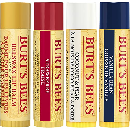 Burt's Bees Lip Balm Multipack, Lip Balm Set, Beeswax, Strawberry, Coconut & Pear, Vanilla Bean, Best of Burt's, 4x4.25g