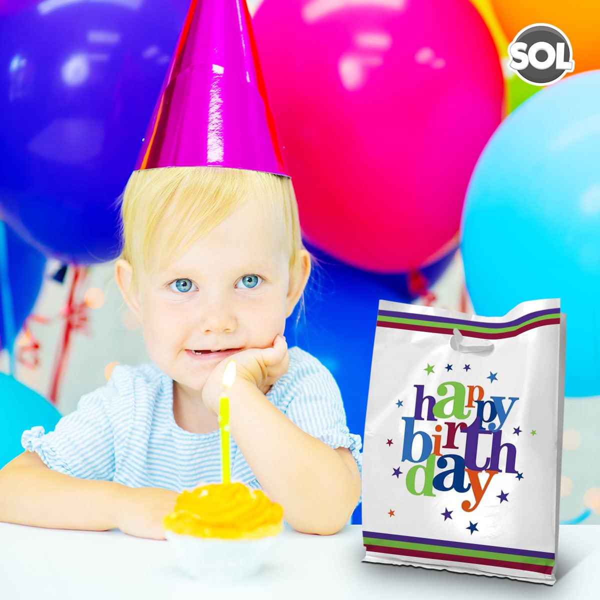 SOL 20 Happy Birthday Party Bags   Plastic Party Bags for Kids Party Bags   Sweet Bags Cellophane Bags Kids Party Treat Bags, Goody Bags & Loot Bags, Gift Bags Birthday Girl Party Bags Kids Party Bag