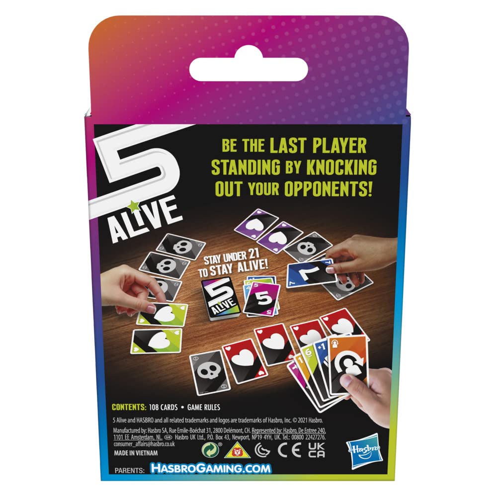 Hasbro Gaming 5 Alive, Fast-Paced Game Kids And Families, Family Quick Card Games 2 To 6 Players, Multicolor