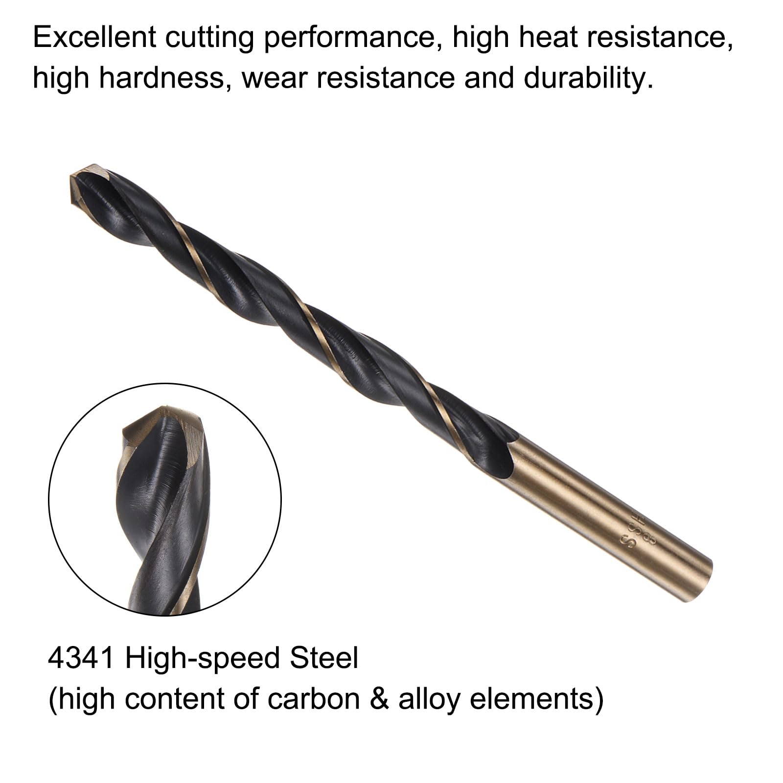 sourcing map 6pcs Jobber Drill Bits 8mm Black Nitride & Gold Titanium Coated 4341 High Speed Steel (HSS) 135 Degree Split Point Twist Drill Bits for Stainless Steel Metal Plastic Wood