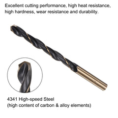 sourcing map 6pcs Jobber Drill Bits 8mm Black Nitride & Gold Titanium Coated 4341 High Speed Steel (HSS) 135 Degree Split Point Twist Drill Bits for Stainless Steel Metal Plastic Wood