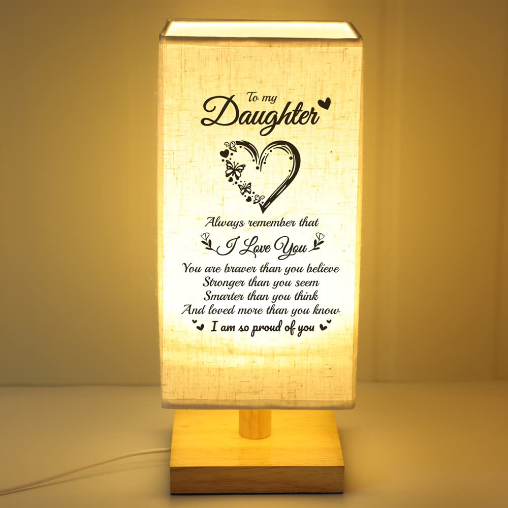 blumuze Daughter Gifts, Personalised Table Lamp Gifts for Daughter from Mum Dad, Daughter Birthday Christmas Graduation Anniversary Wedding Gifts, Fabric Wooden Desk Lamp Presents for Daughter