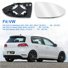 URAQT Fit for VW Golf MK7 2013-2020 Wing Mirror Glass, Right Heated Wing Mirror Glass Replacement, Convex Clear Driver Side Heated Aspherical with Support Plate Door Mirror OEM:V-W (5G0857522)